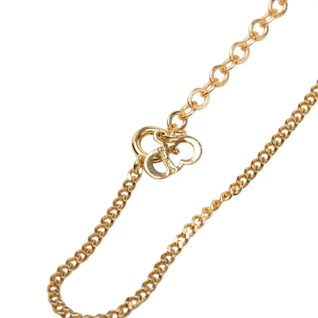 Dior Gold Plated Logo Round Pendant Necklace Gold Metal Very good - Box View
