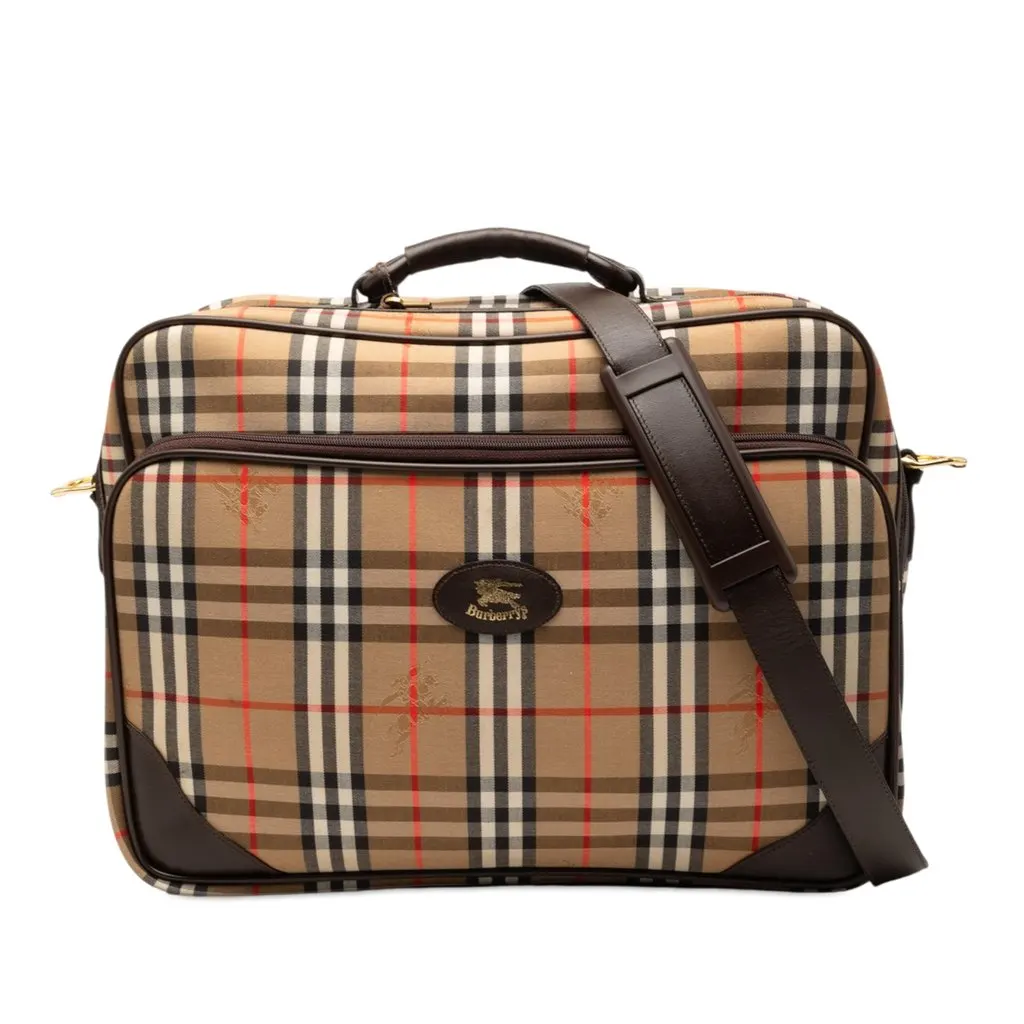 Burberry Haymarket Check Canvas Briefcase Beige Very good - Front View