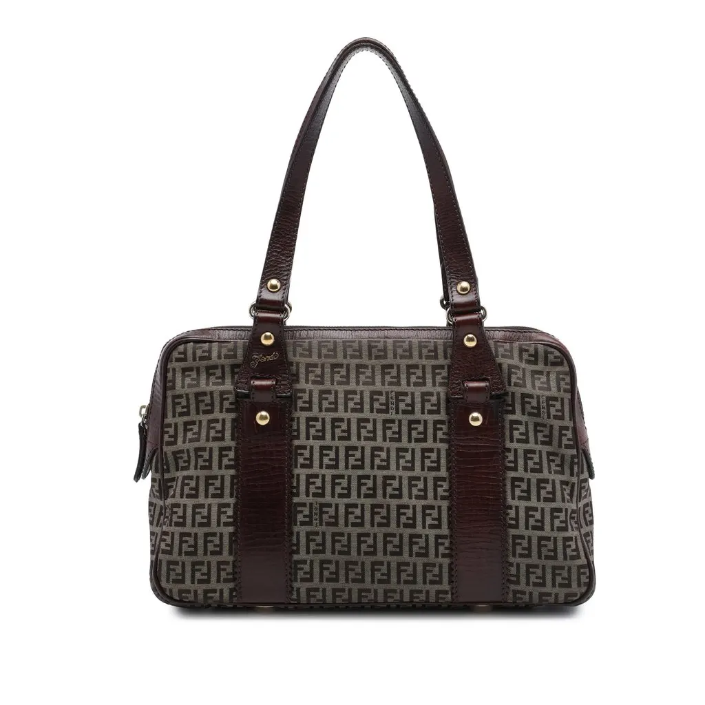 Fendi Zucchino Canvas Shoulder Bag Brown Canvas Very good - Front View