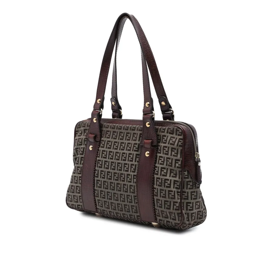 Fendi Zucchino Canvas Shoulder Bag Brown Canvas Very good - Back View