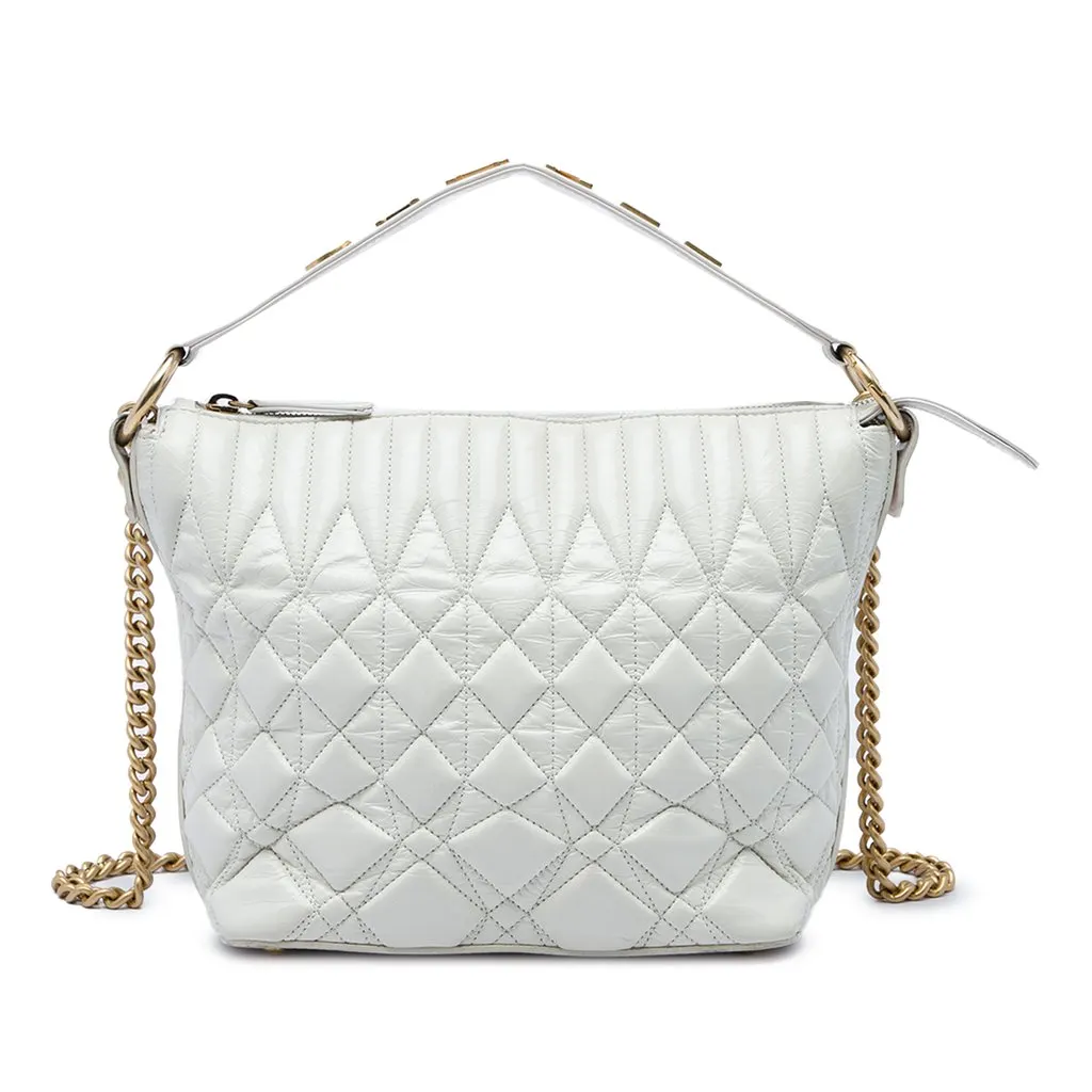 Chanel Quilted Aged Calfskin State of the Art Hobo White Leather Very good - Front View