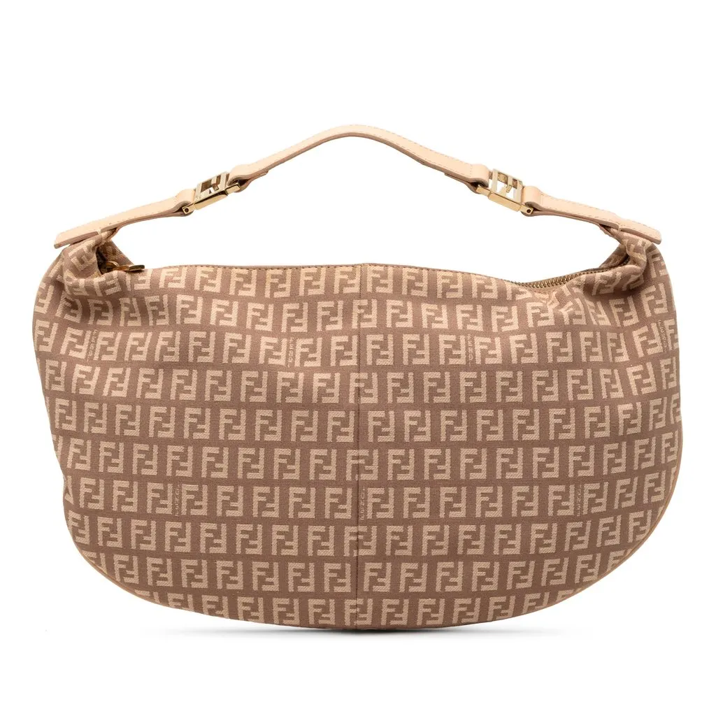 Fendi Zucchino Canvas Hobo Beige Good - Front View
