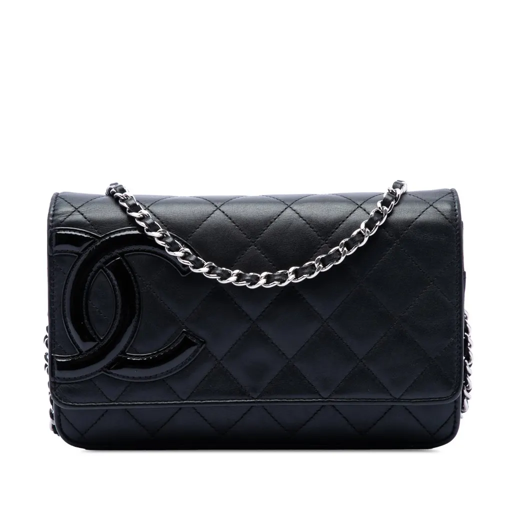 Chanel Quilted Lambskin Cambon Ligne Wallet On Chain Black Leather Very good - Front View