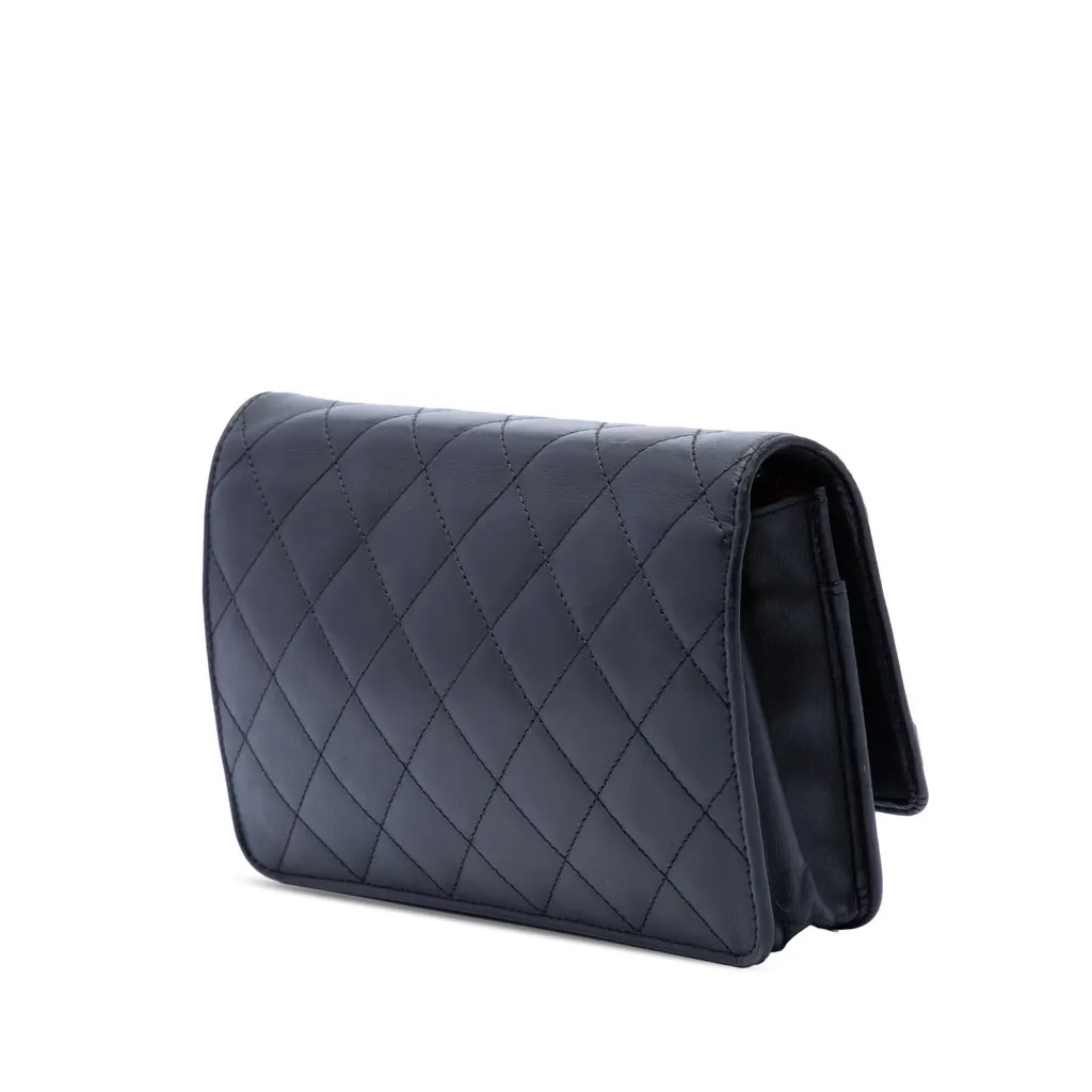 Chanel Quilted Lambskin Cambon Ligne Wallet On Chain Black Leather Very good - Back View