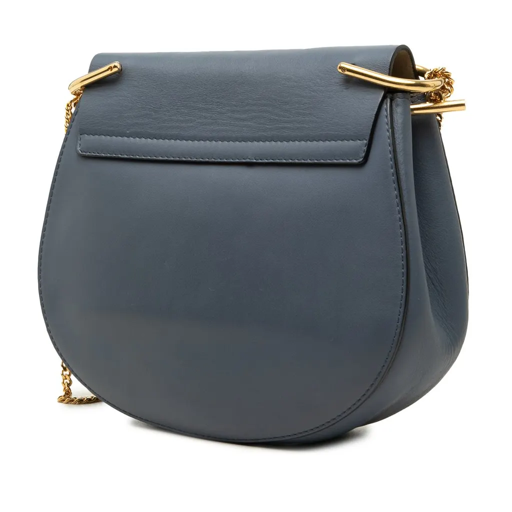 Chloé Small Bicolor Smooth and Grained Calfskin Drew Crossbody Blue Leather Very good - Back View