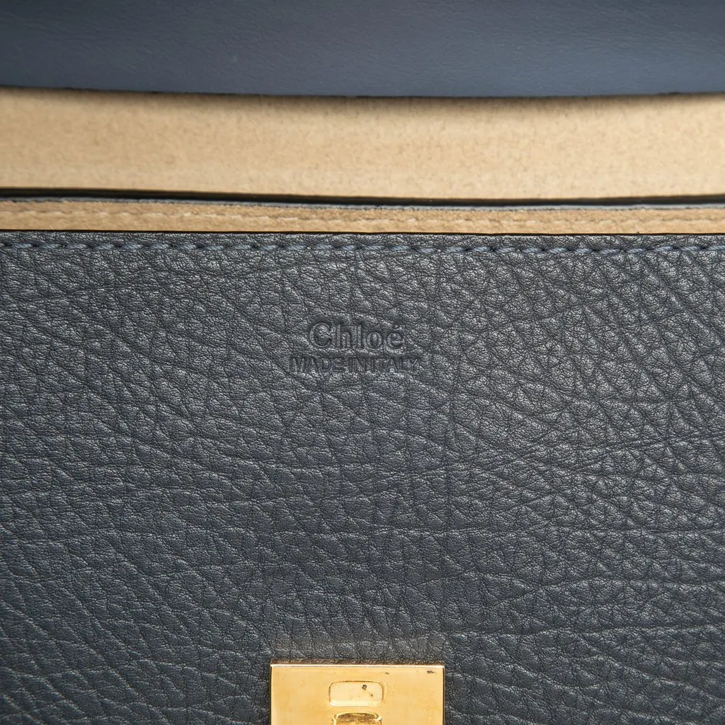 Chloé Small Bicolor Smooth and Grained Calfskin Drew Crossbody Blue Leather Very good - Box View