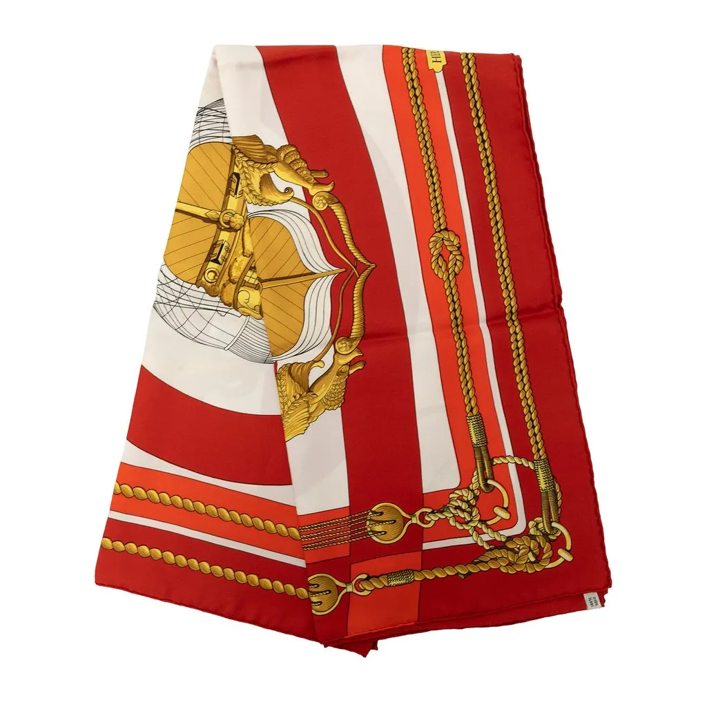 Hermès Chateaux D Arriere Silk Scarf 90 Red Silk Very good - Front View