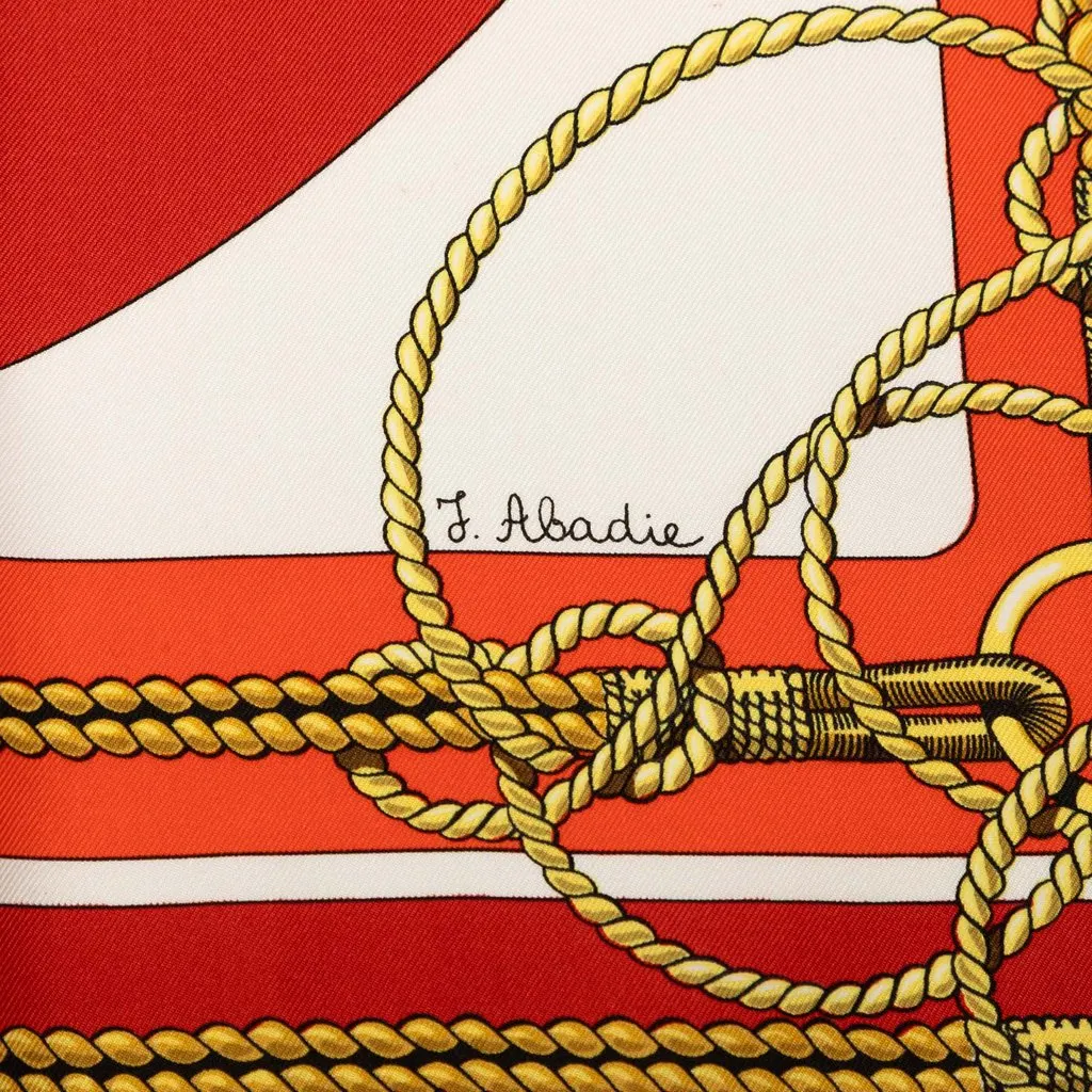 Hermès Chateaux D Arriere Silk Scarf 90 Red Silk Very good - Model View
