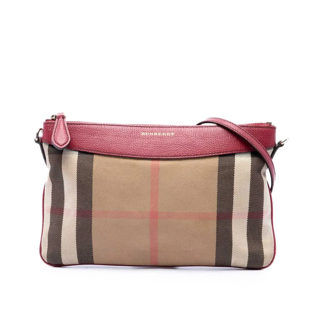 Burberry House Check Canvas Derby Peyton Crossbody Brown Canvas Good - Front View