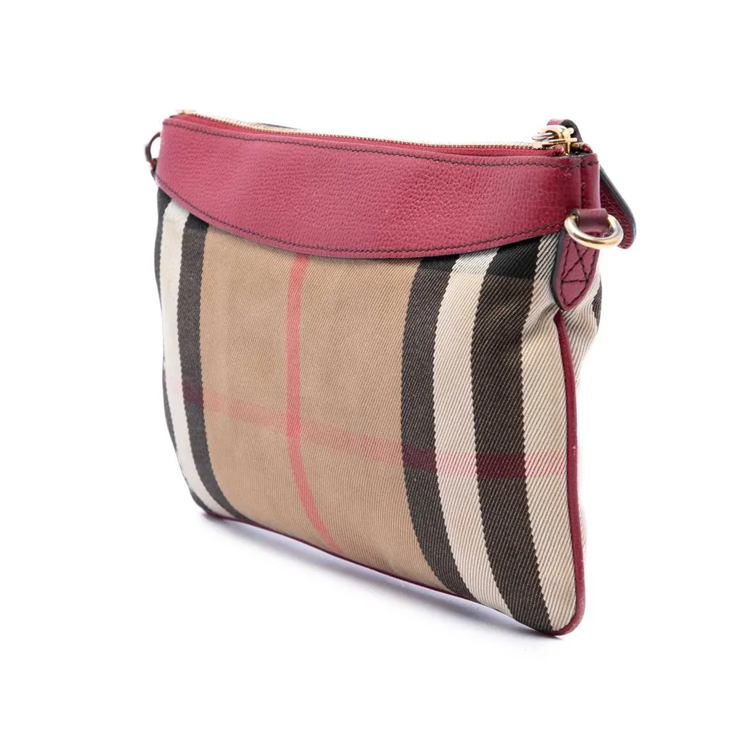 Burberry House Check Canvas Derby Peyton Crossbody Brown Canvas Good - Back View