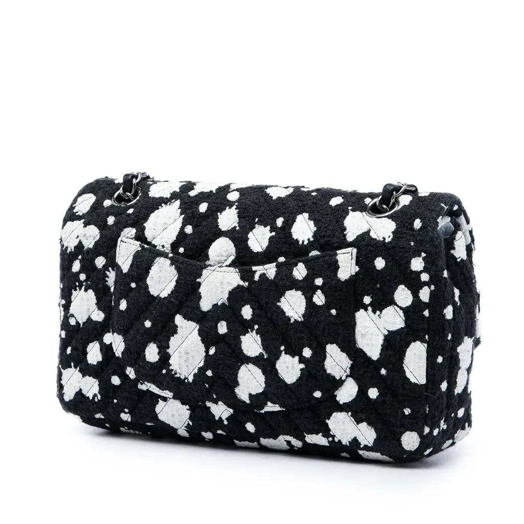Chanel Medium Chevron Tweed Paint Splatter Double Flap Black Very good - Back View