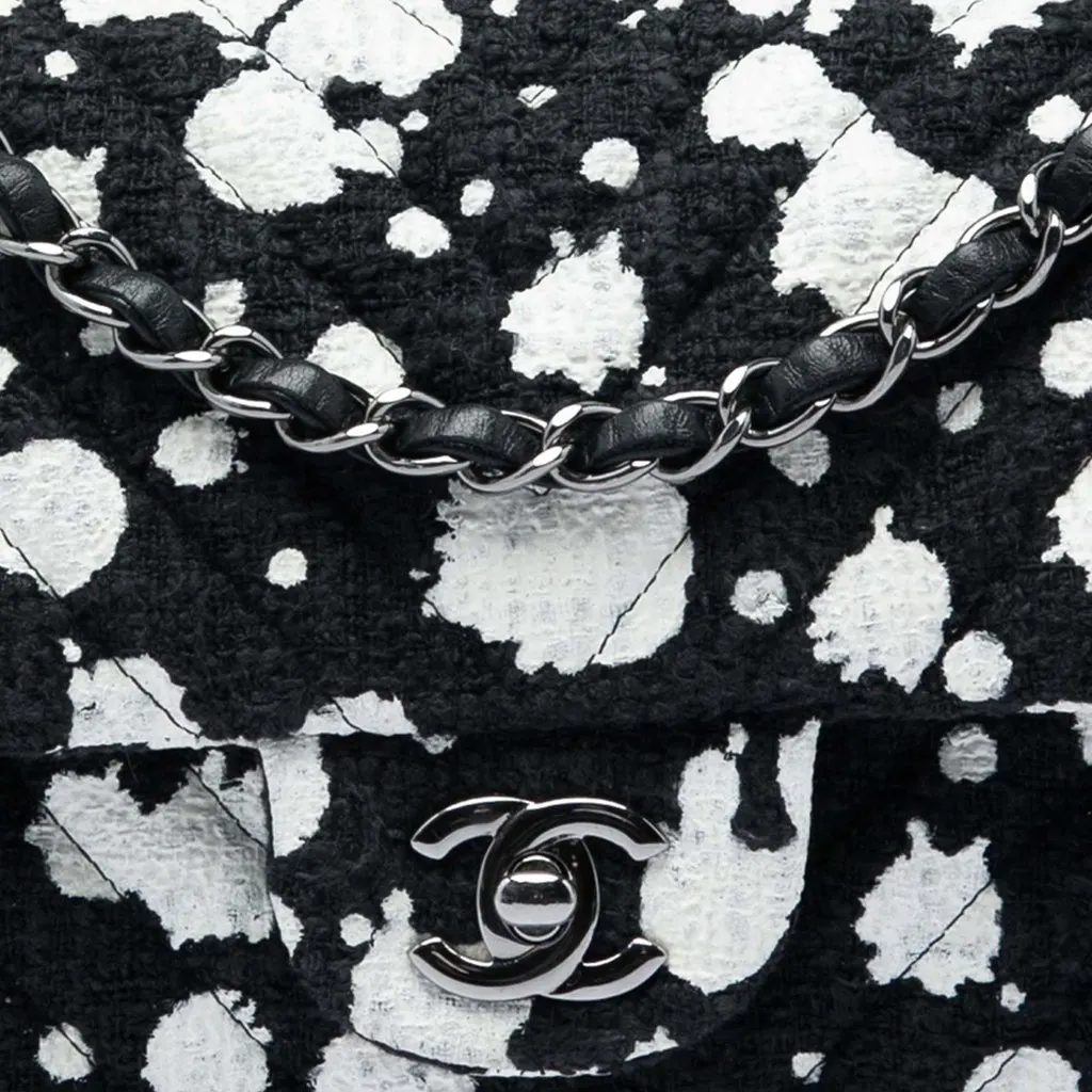 Chanel Medium Chevron Tweed Paint Splatter Double Flap Black Very good - Box View
