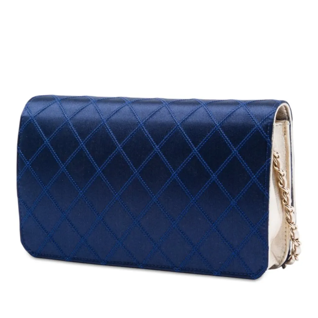 Chanel CC Satin Diamond Stitch Wallet On Chain Blue Very good - Back View