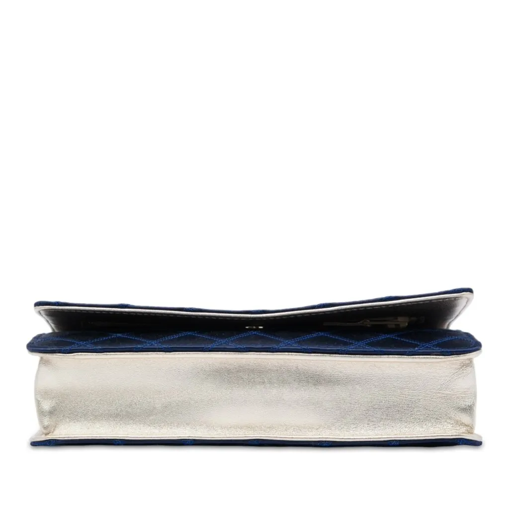 Chanel CC Satin Diamond Stitch Wallet On Chain Blue Very good - Inside View