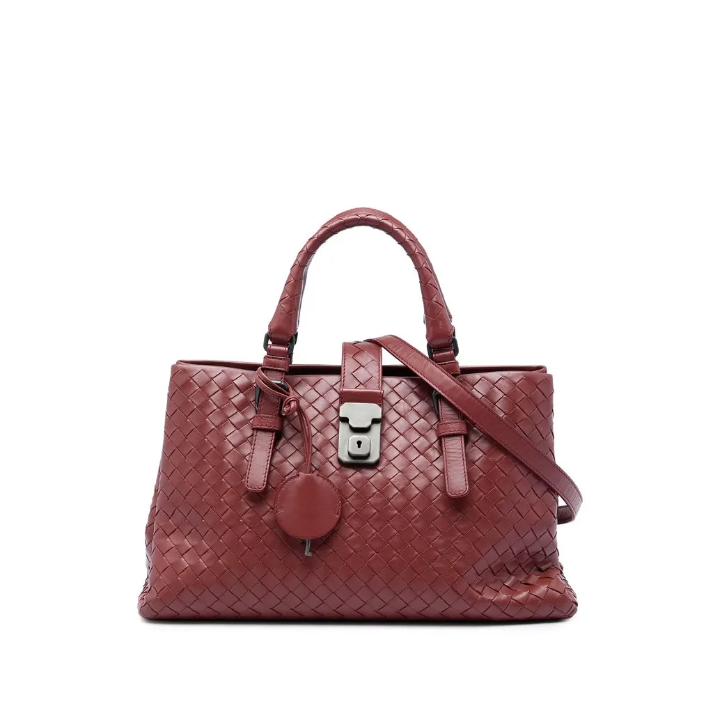 Bottega Veneta Small Nappa Intrecciato Roma Satchel Red Leather Good - Front View