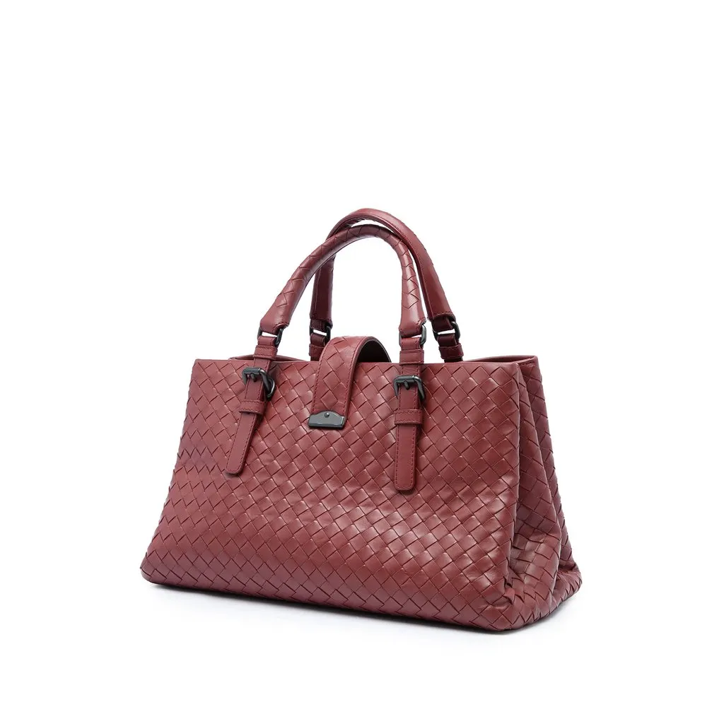 Bottega Veneta Small Nappa Intrecciato Roma Satchel Red Leather Good - Back View