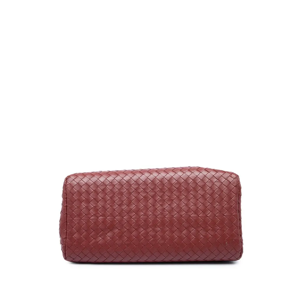 Bottega Veneta Small Nappa Intrecciato Roma Satchel Red Leather Good - Inside View