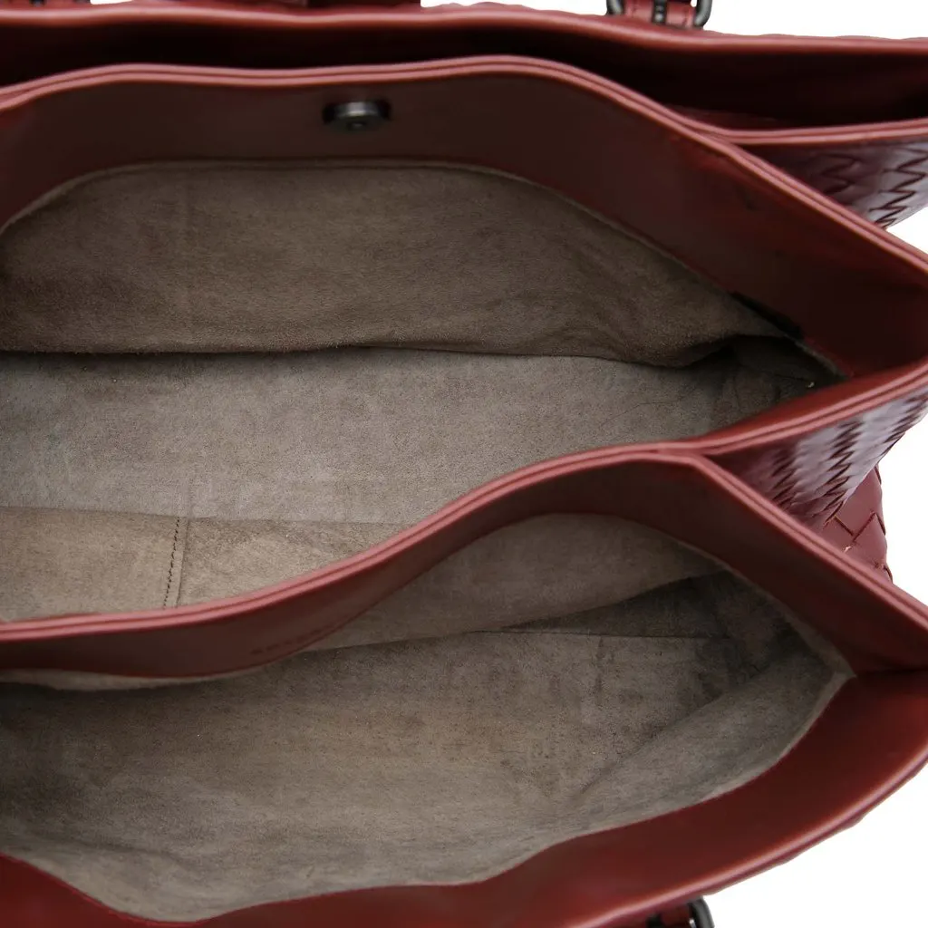Bottega Veneta Small Nappa Intrecciato Roma Satchel Red Leather Good - Model View