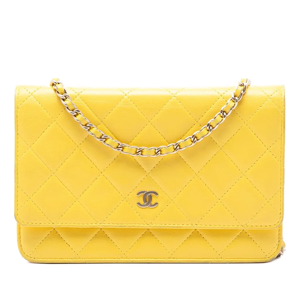 Chanel CC Quilted Lambskin Wallet on Chain Yellow Leather Very good - Front View