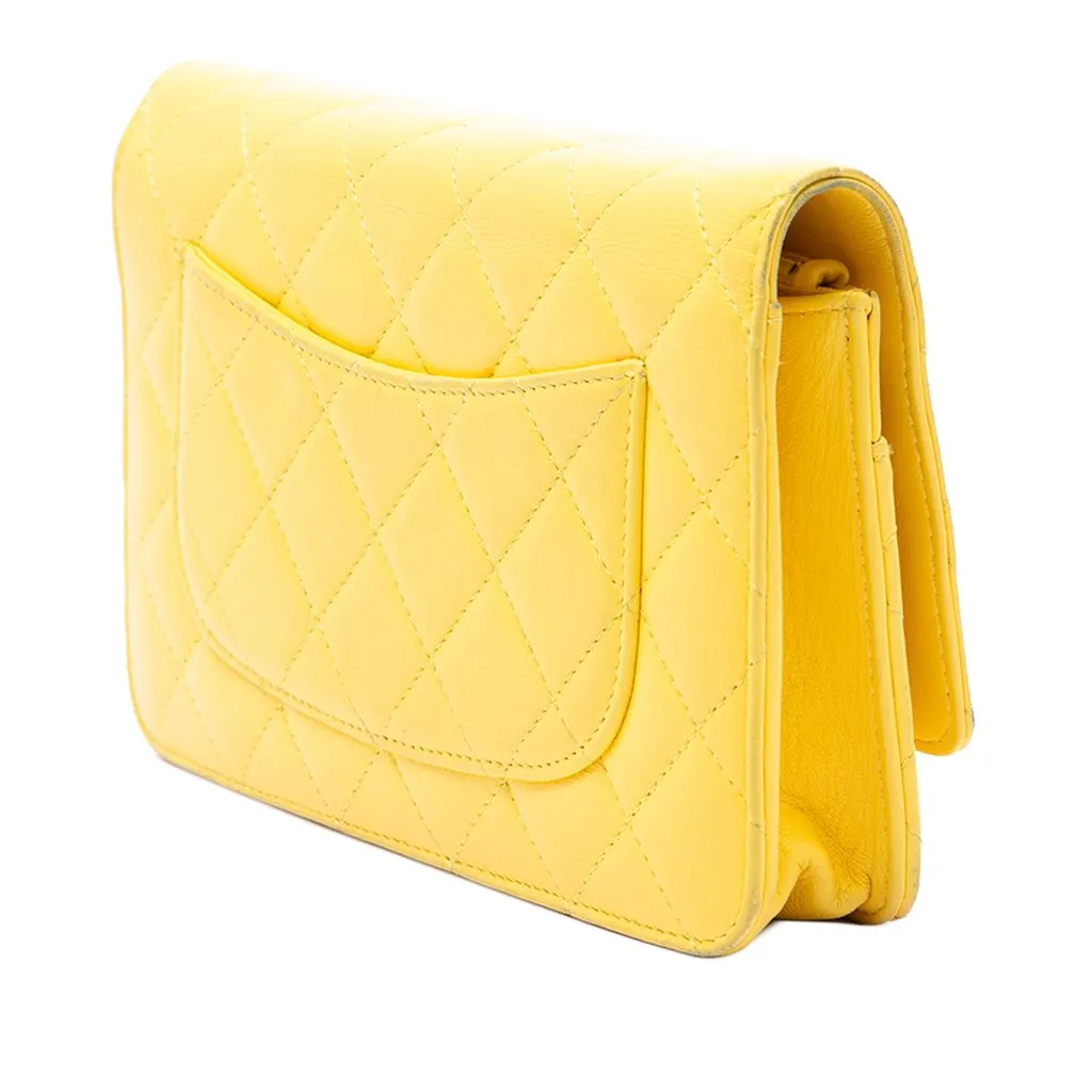 Chanel CC Quilted Lambskin Wallet on Chain Yellow Leather Very good - Back View