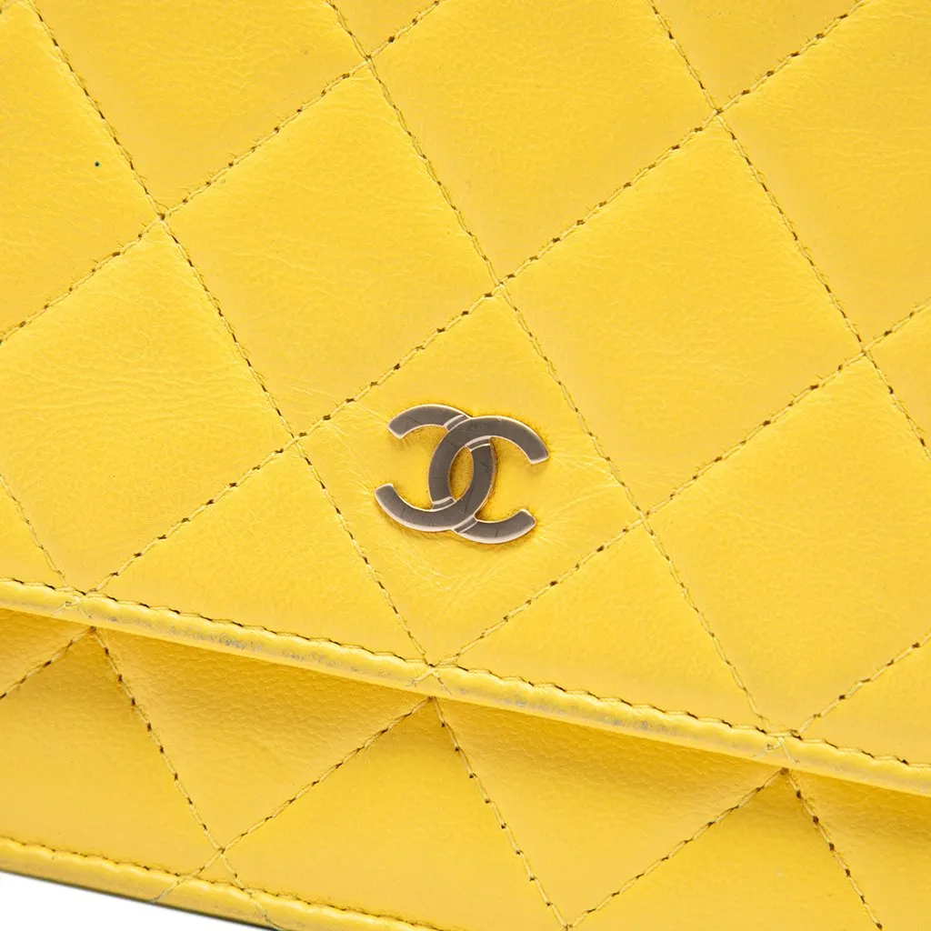 Chanel CC Quilted Lambskin Wallet on Chain Yellow Leather Very good - Box View