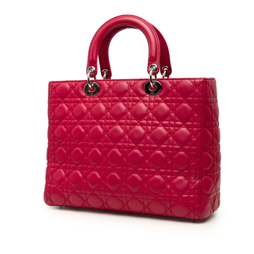 Dior Large Lambskin Cannage Lady Dior Pink Leather Very good - Back View