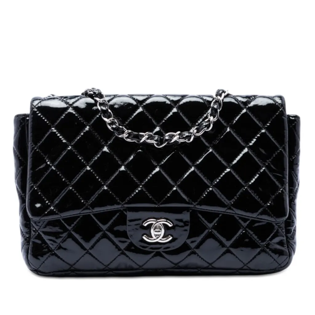 Chanel Jumbo Classic Patent Single Flap Black Leather Very good - Front View