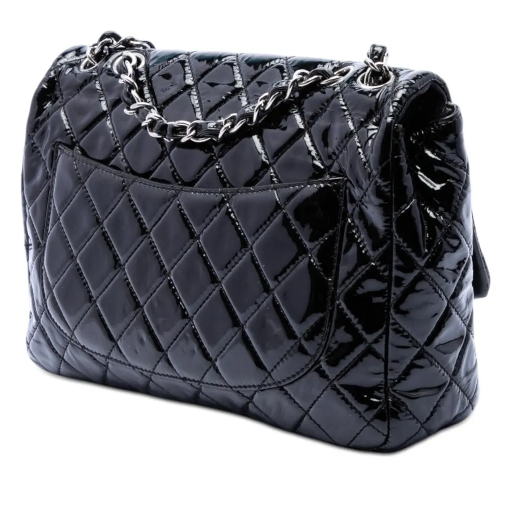 Chanel Jumbo Classic Patent Single Flap Black Leather Very good - Back View