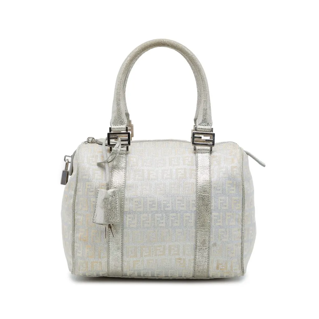 Fendi Small Zucchino Metallic Canvas Forever Bauletto Boston Bag Silver Canvas Very good - Front View