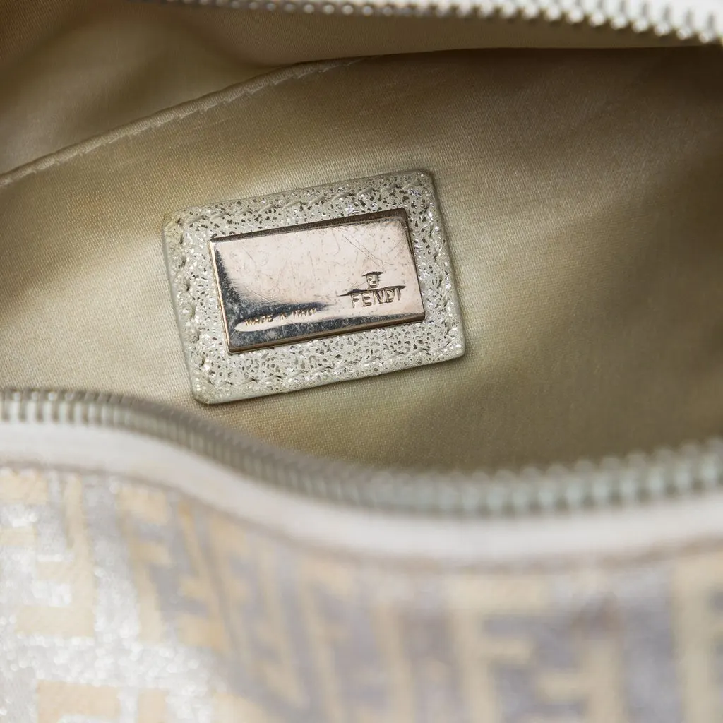 Fendi Small Zucchino Metallic Canvas Forever Bauletto Boston Bag Silver Canvas Very good - Box View