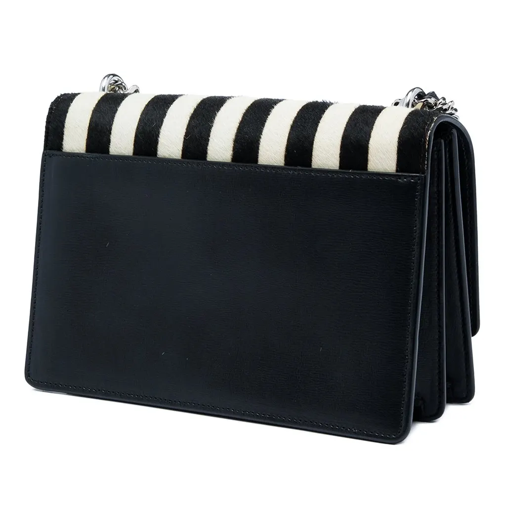 Saint Laurent Medium Striped Ponyhair and Calfskin Monogram Sunset Crossbody Black Very good - Back View