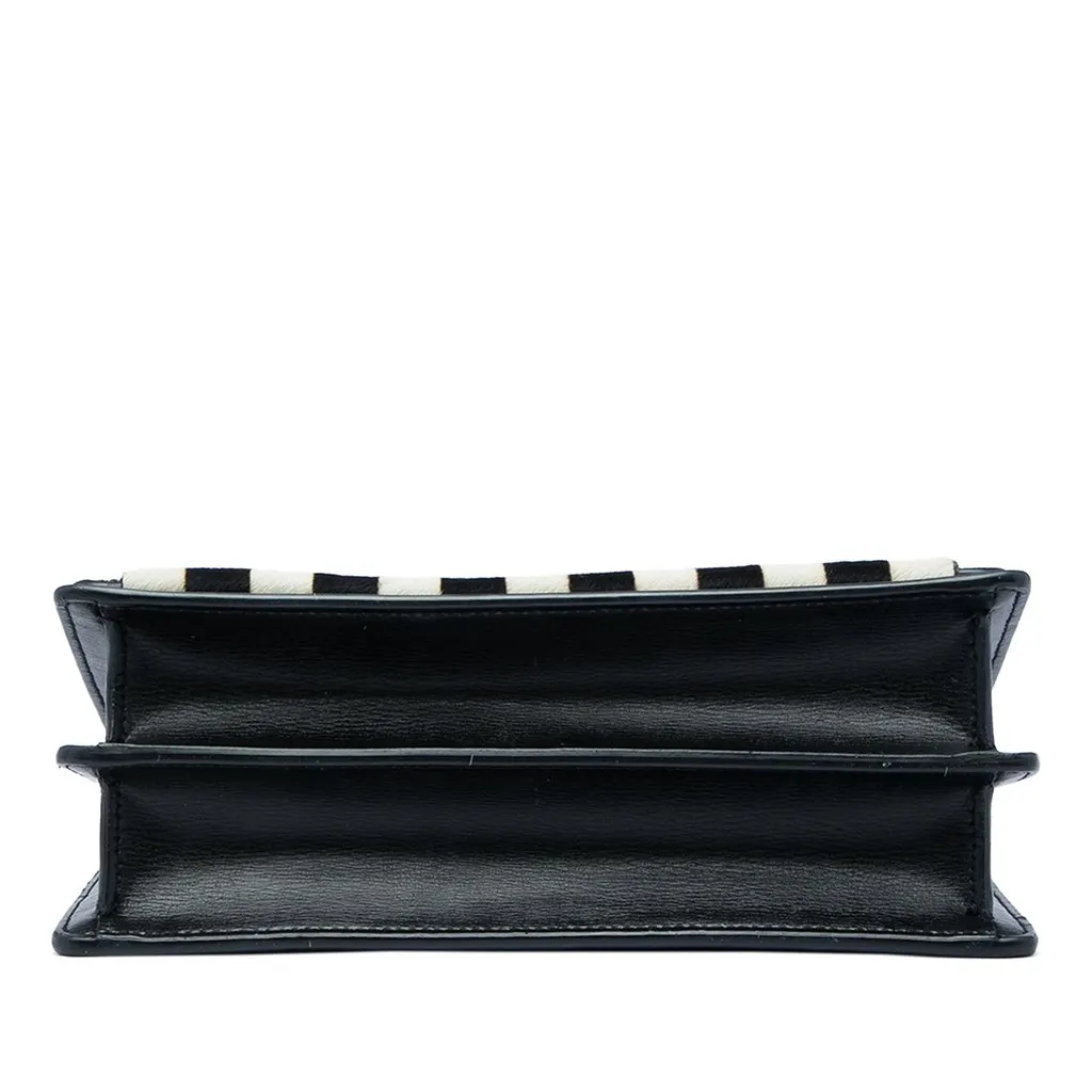 Saint Laurent Medium Striped Ponyhair and Calfskin Monogram Sunset Crossbody Black Very good - Inside View