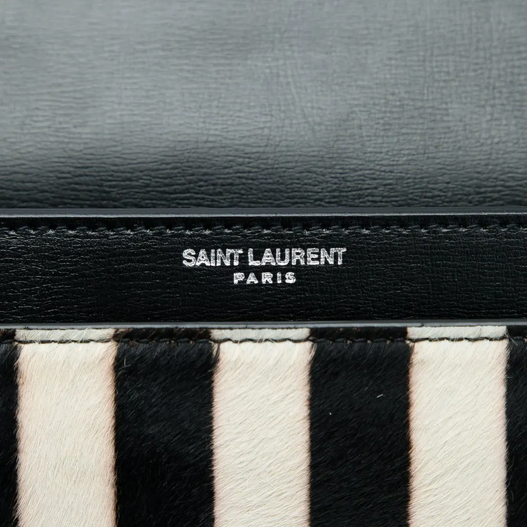 Saint Laurent Medium Striped Ponyhair and Calfskin Monogram Sunset Crossbody Black Very good - Box View