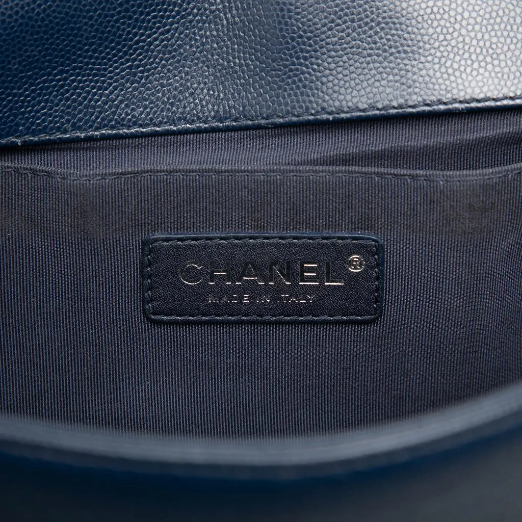 Chanel Old Medium Chevron Caviar Boy Flap Blue Leather Very good - Box View
