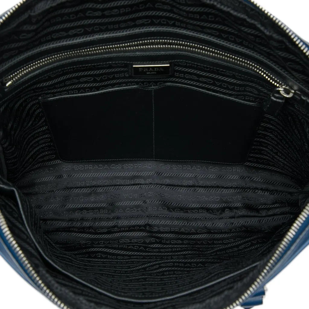 Prada Saffiano Striped Business Bag Blue Leather Very good - Model View