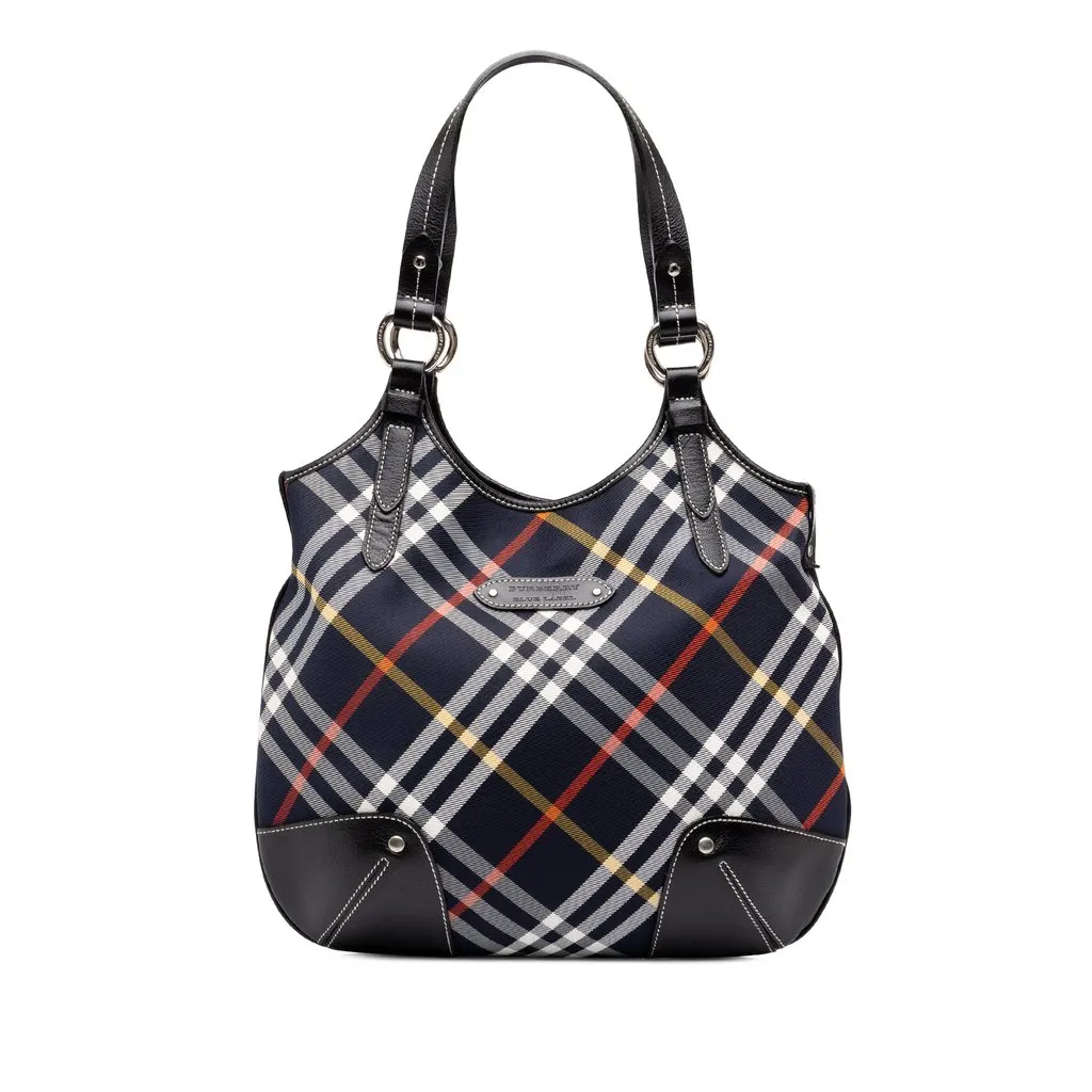 Burberry Supernova Check Nylon Hobo Blue Polyamide Very good - Front View