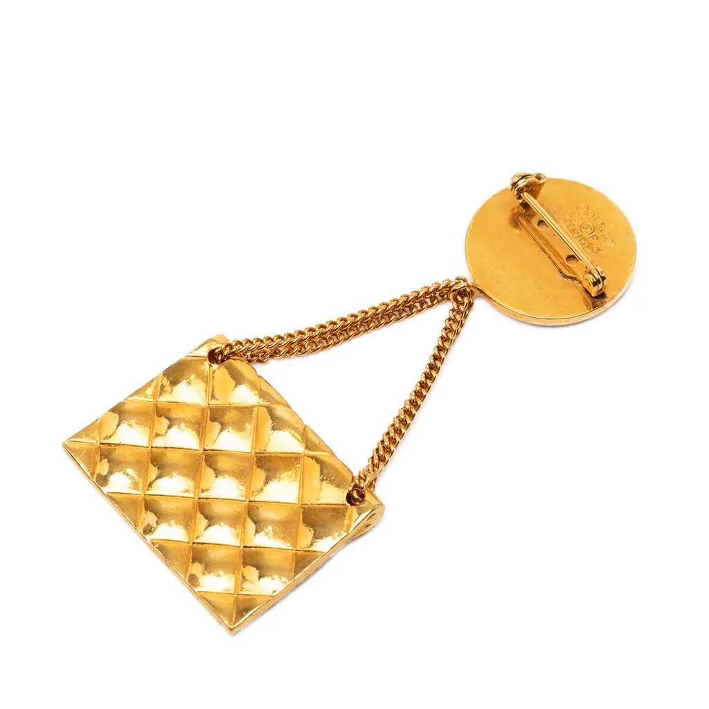 Chanel CC Gold Plated Quilted Flap Bag Medallion Brooch Gold Metal Very good - Back View