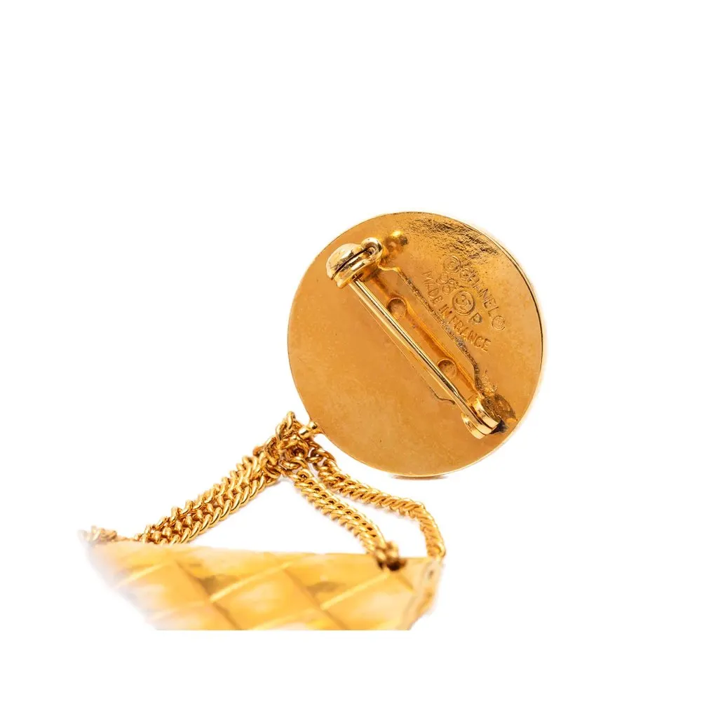 Chanel CC Gold Plated Quilted Flap Bag Medallion Brooch Gold Metal Very good - Inside View
