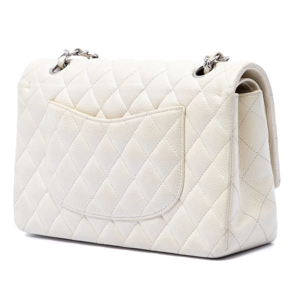 Chanel Medium Classic Caviar Double Flap White Leather Very good - Back View
