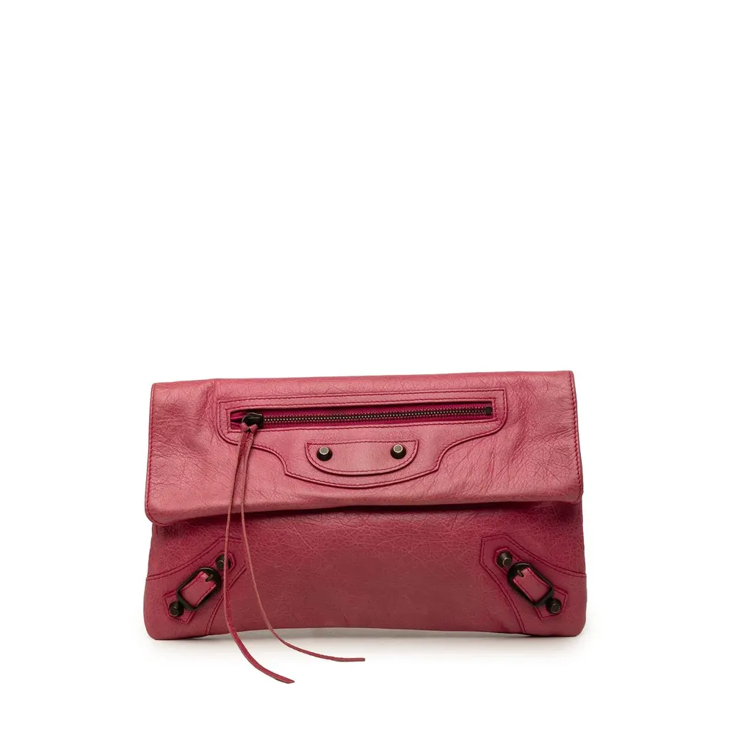Balenciaga Lambskin Motocross Classic Envelope Clutch Pink Leather Very good - Front View
