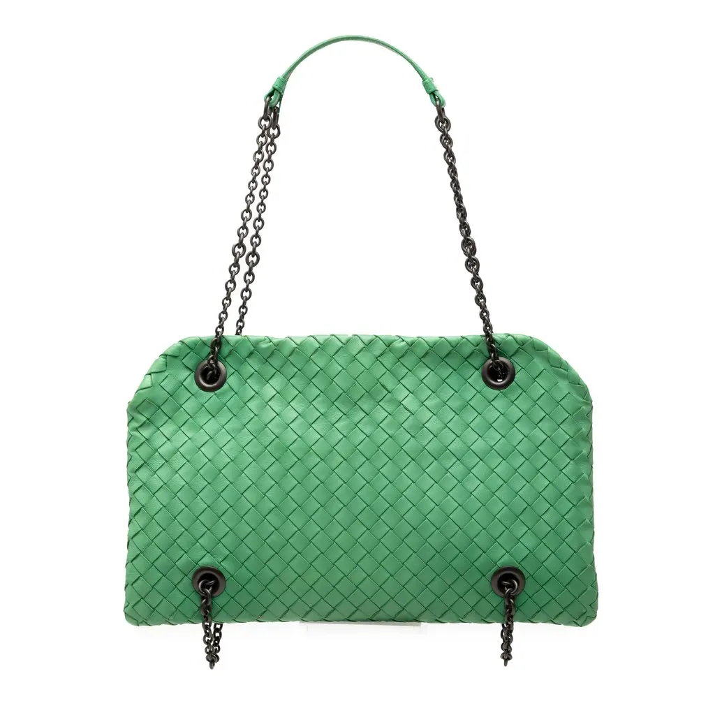 Bottega Veneta Nappa Intrecciato Duo Shoulder Bag Green Leather Very good - Front View