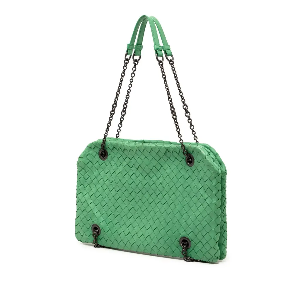 Bottega Veneta Nappa Intrecciato Duo Shoulder Bag Green Leather Very good - Back View