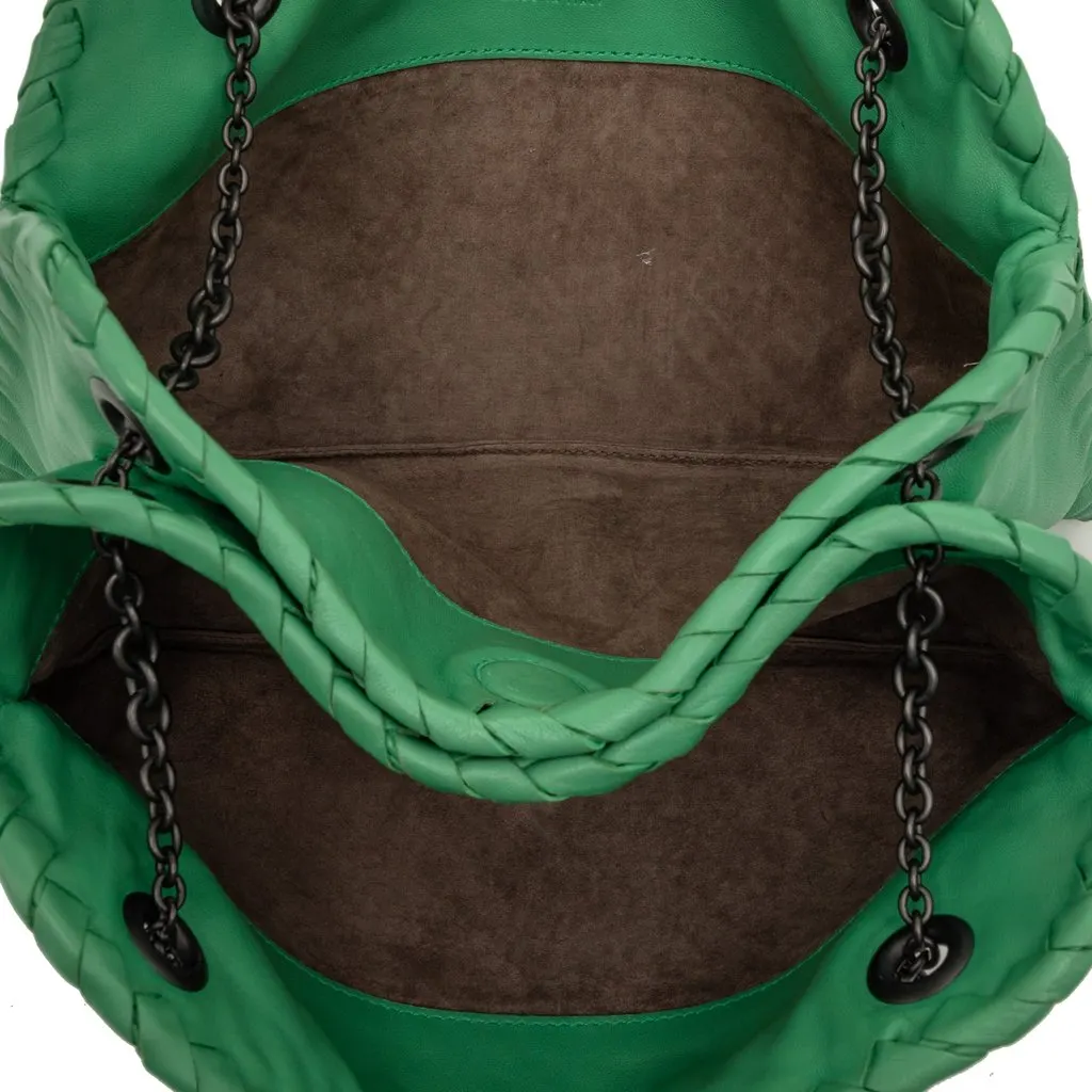 Bottega Veneta Nappa Intrecciato Duo Shoulder Bag Green Leather Very good - Model View