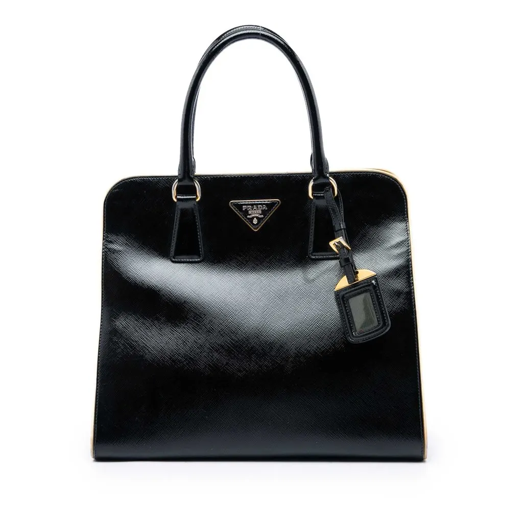 Prada Saffiano Vernice Open Pyramid Convertible Tote Black Leather Very good - Front View
