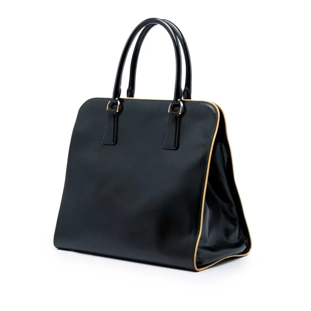 Prada Saffiano Vernice Open Pyramid Convertible Tote Black Leather Very good - Back View