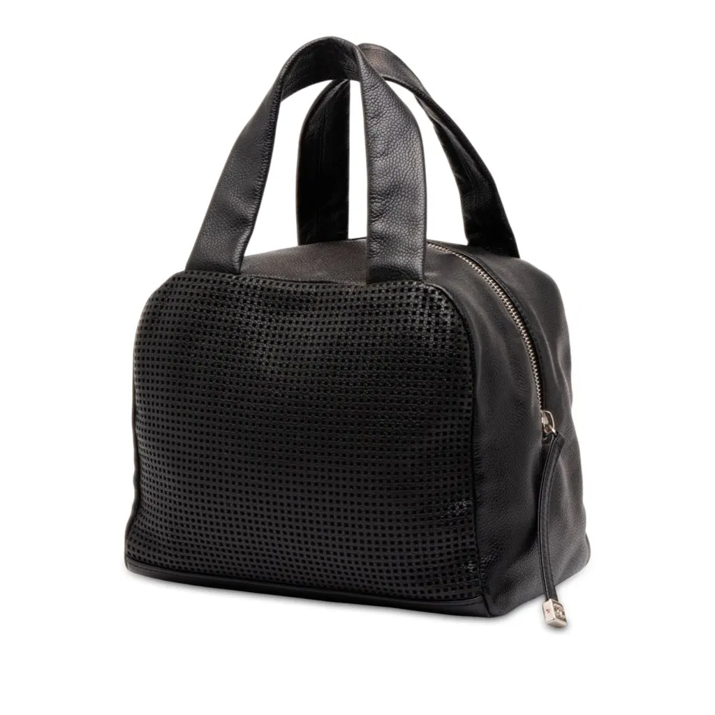 Chanel CC Perforated Caviar Bowler Bag Black Leather Good - Back View