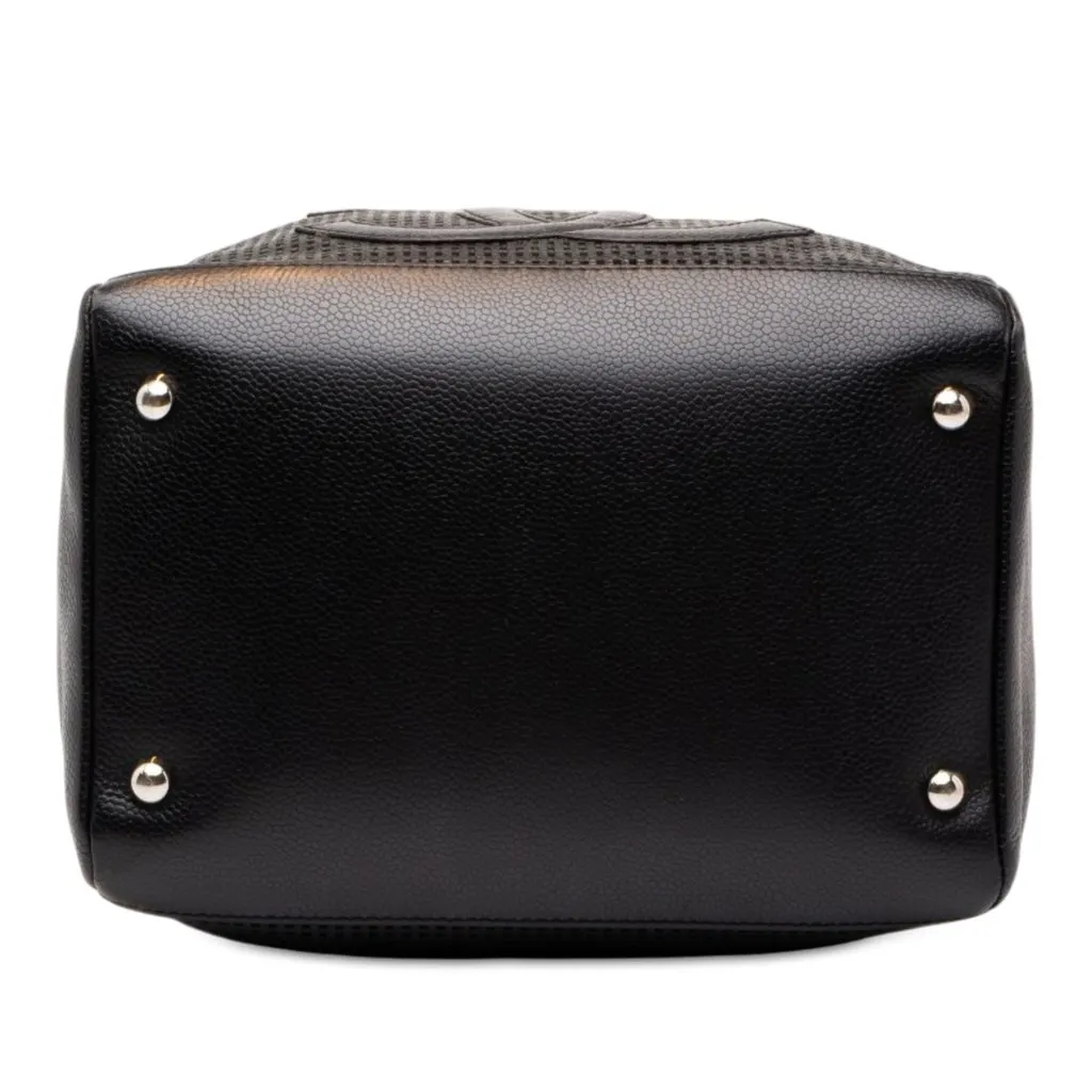 Chanel CC Perforated Caviar Bowler Bag Black Leather Good - Inside View