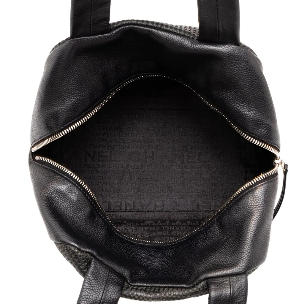 Chanel CC Perforated Caviar Bowler Bag Black Leather Good - Model View