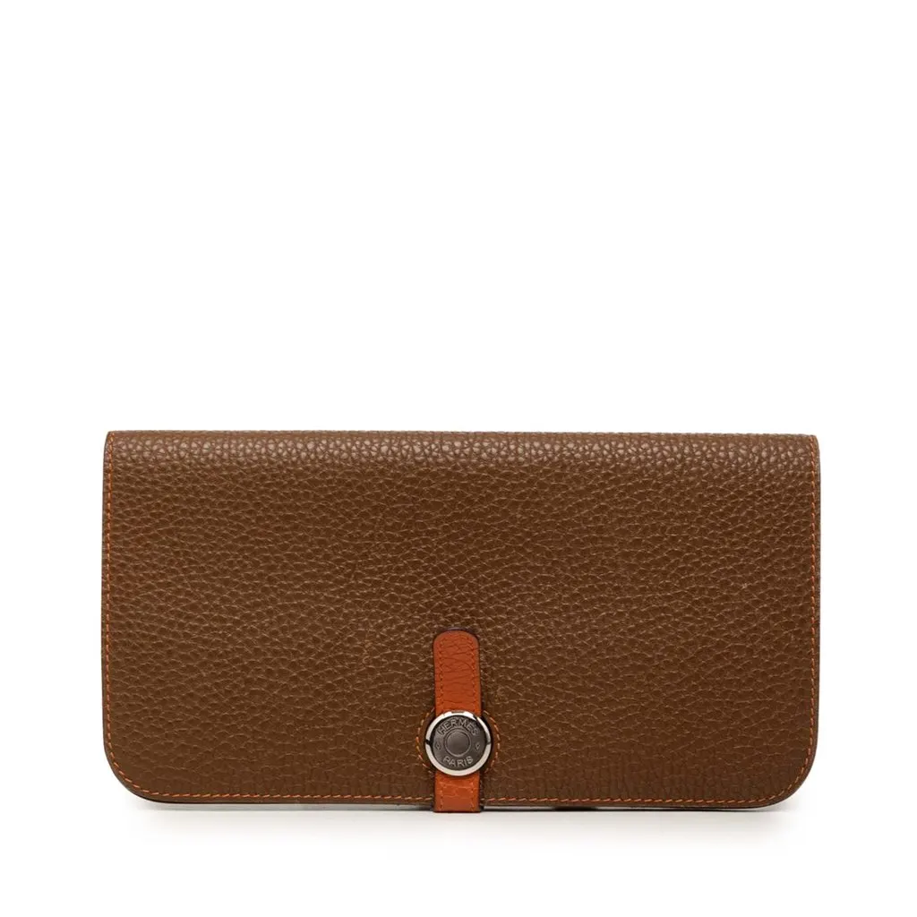 Hermès Togo Dogon Duo Wallet GM Brown Leather Very good - Front View