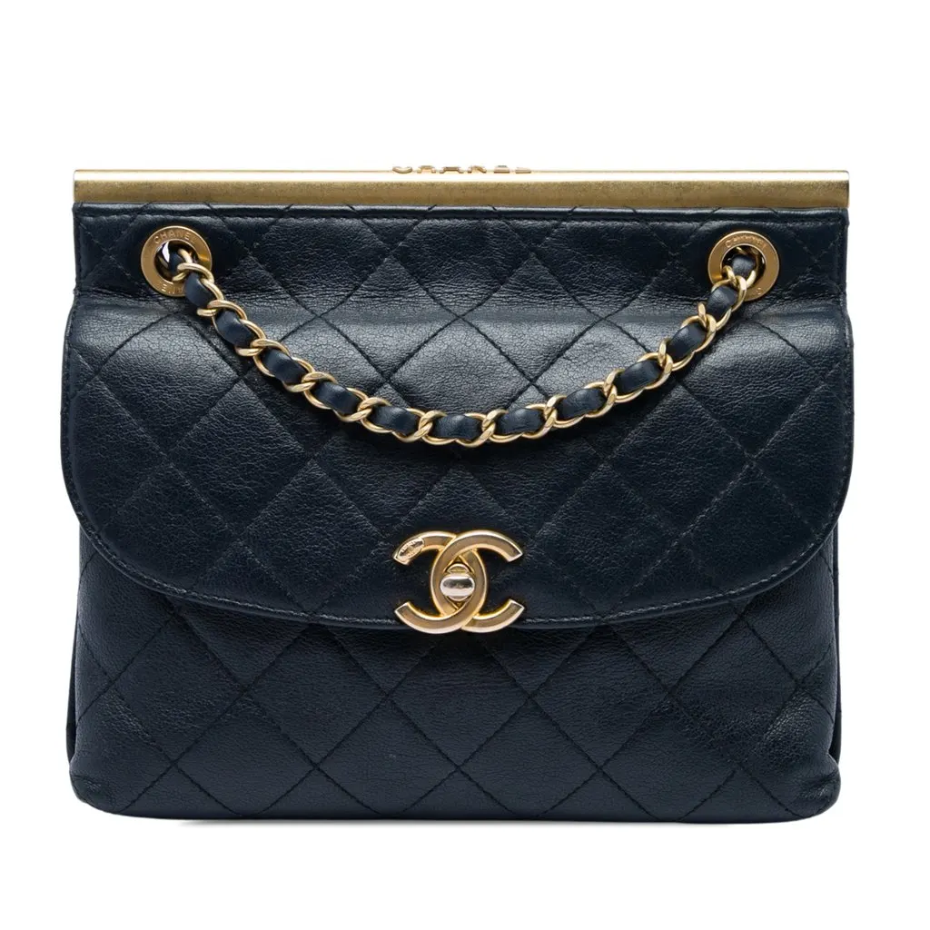Chanel CC Bicolor Quilted Calfskin Double Sided Flap Blue Leather Very good - Front View